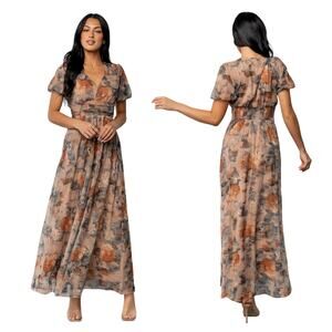 Baltic Born NWT Ardley Maxi Dress, Copper + Slate Floral M  - Embroidered, Mesh